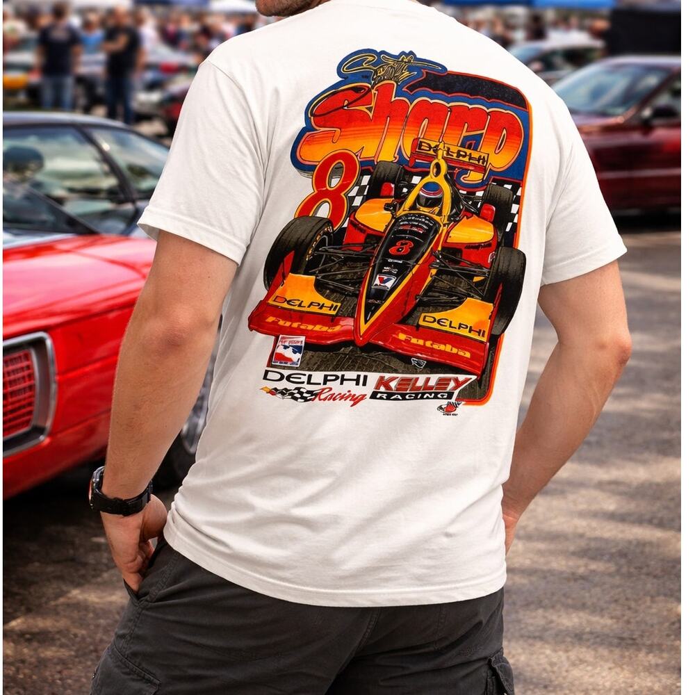Vintage men's Scott Sharp Indy car racing T-shirt Delphi Kelley Medium graphic